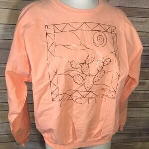 Vintage peach orange long sleeve pullover gold cactus graphic top ONE SIZE